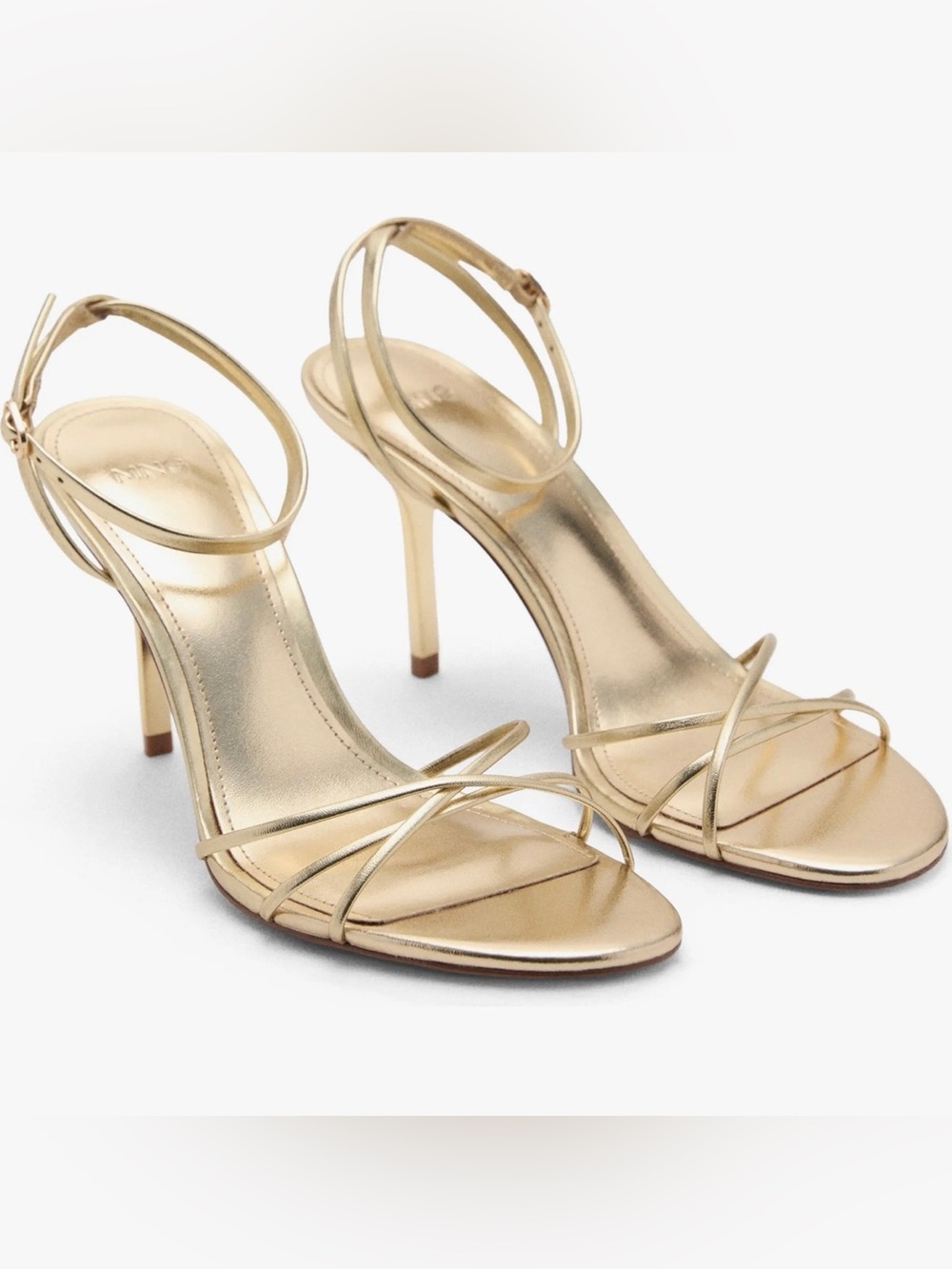 Mango Gold Strappy Stiletto Heels